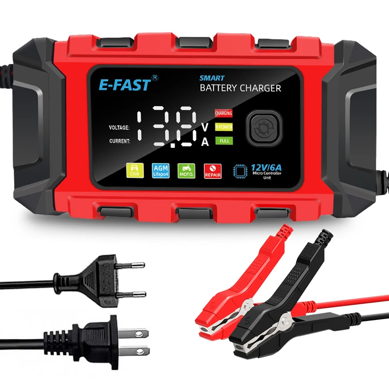 

E-FAST Smart Color LCD Display Car 12V Intelligent Car Motorcycle Battery Charger Lead Acid Battery Pulse Charger Maintainer