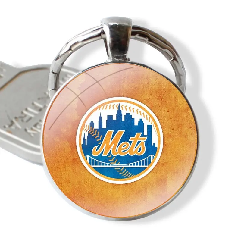 New York Mets Keychain Handmade Glass Cabochon Key Ring Holder Pendant Key Chains