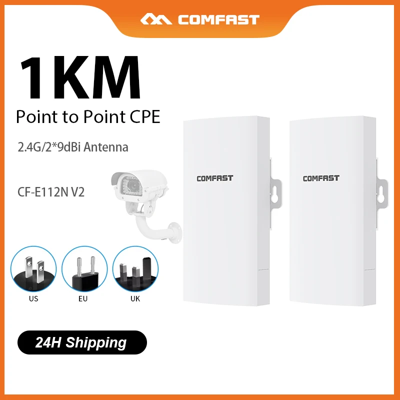 

Comfast 2.4G 300Mbps WIFI Bridge 1KM Long Distance Transmission Wireless CPE 48V POE Wifi Repeater/Router/AP QCA9531 Chip 2 PCS