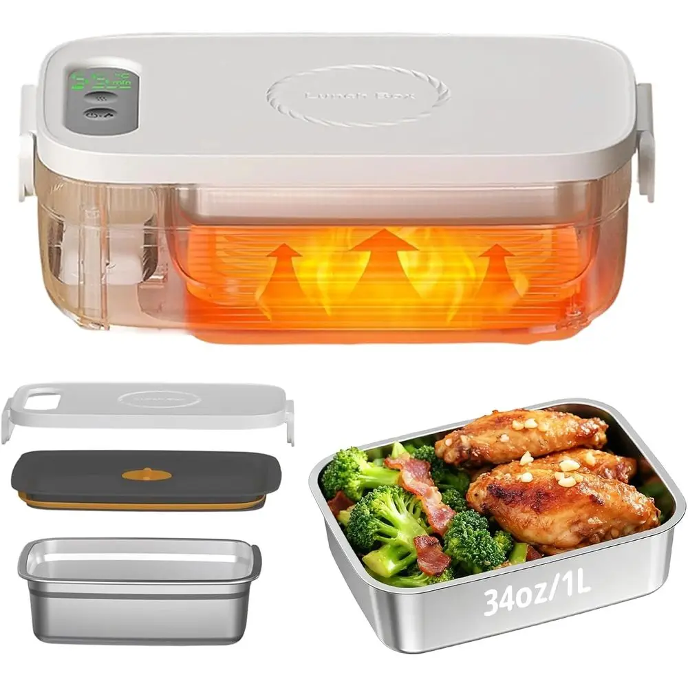 

Беспроводной электрический ланч-бокс, 34 унции, с подогревом, таймером и регулировкой температуры, перезаряжаемый портативный подогреватель еды на 14000 мАч