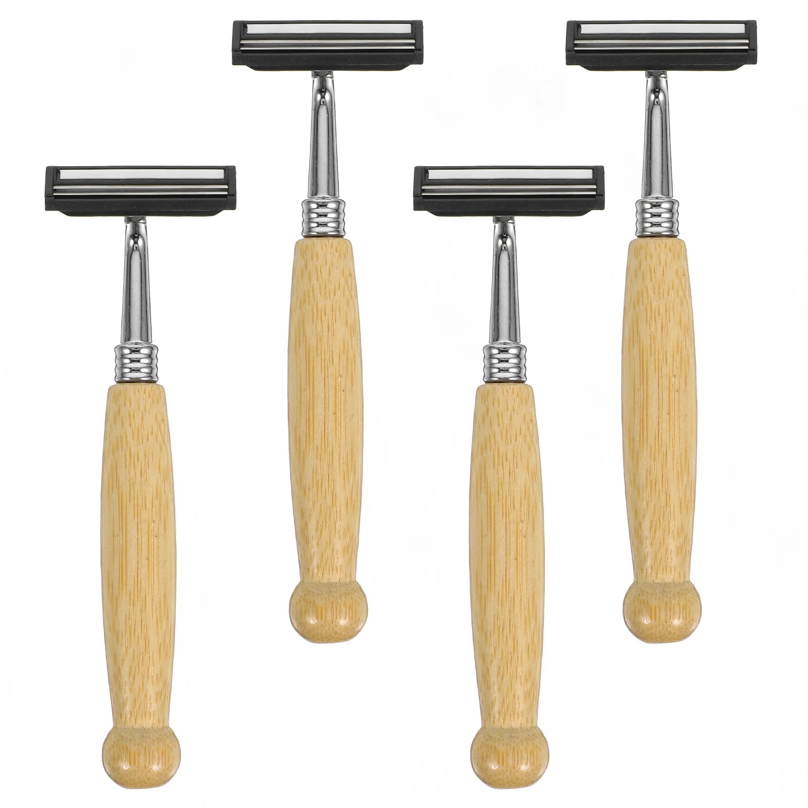 

4 Pcs Bamboo Handle Razor Stainless Steel Manual Shaving Blade Hair Clipper Trimmer Smooth Shave Gift Father Son Husband Eco