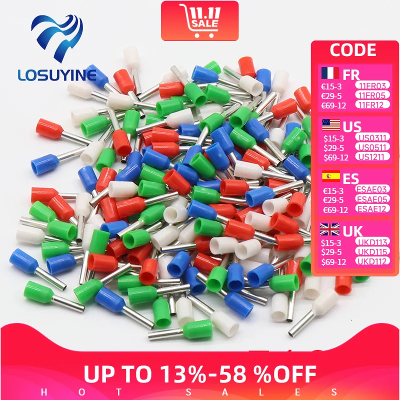 

E1008 изоляционные изолированные клеммы для кабелей диаметром 100 дюйма диаметром 1 мм2 изоляционный обжимной соединитель для кабелей E-