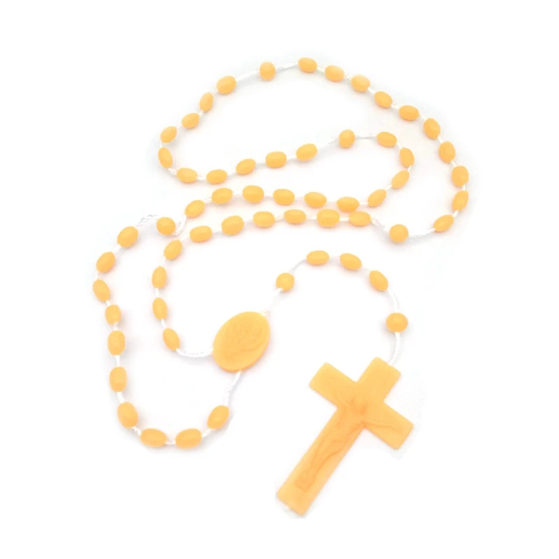 Plastic Cross Pendant Wired Rosary Necklace Multi-color Mixed Gift For Men Women 12pcs/Lot