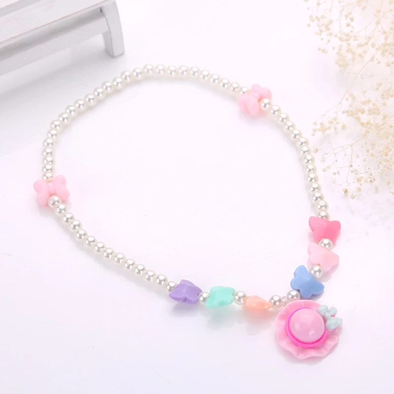 1pc Kawaii Cartoon Animal Necklace for Children\'s Candy Color Pearl Beaded Cute Necklaces Accessories for Girls Gift Wholesale