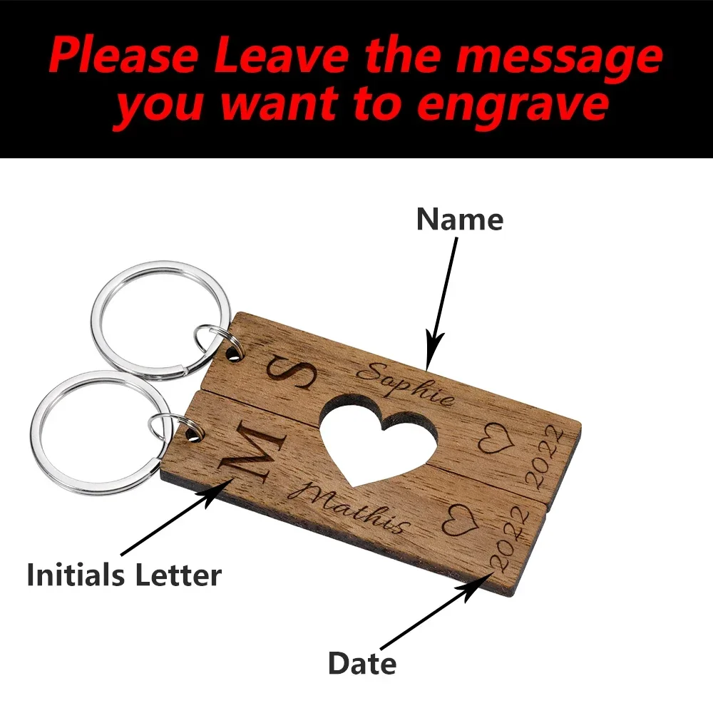 Wooden Customized  Couples Keychain Boyfriend Girlfriend Keyring Husband Anniversary Valentine Day Gift Pinky Promise Women Men