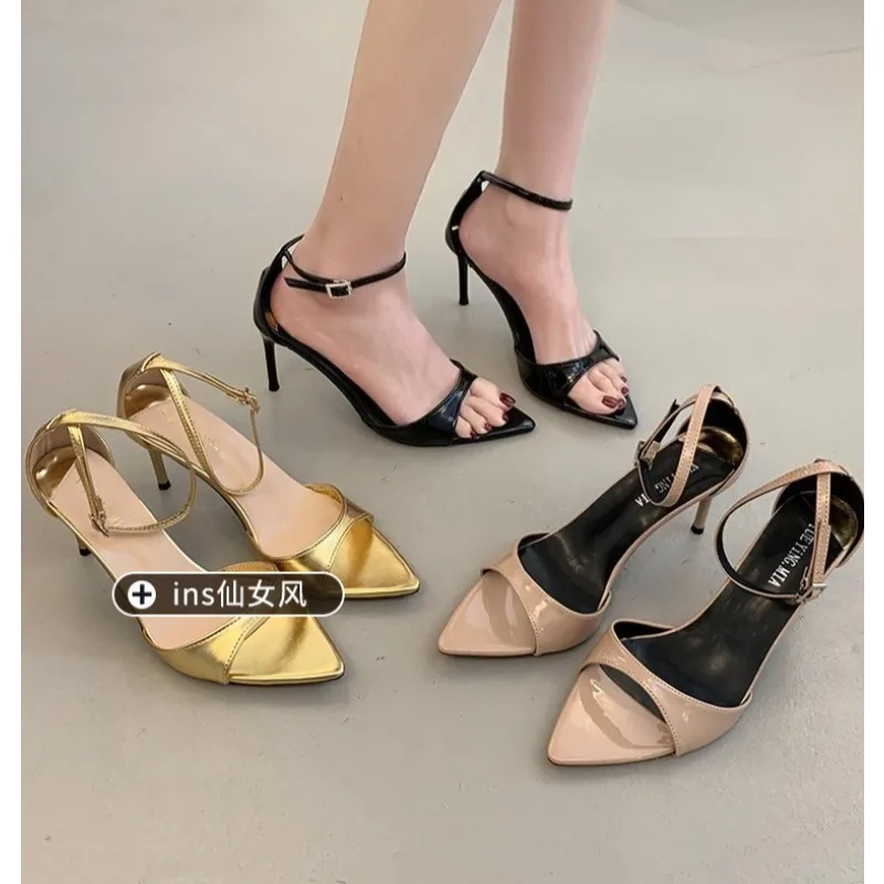 Sommer Damen High Heels Offener Zehenriemen Einfarbig Luxus Damen High Heel Kleid Party Limited Edition Gold High Heels