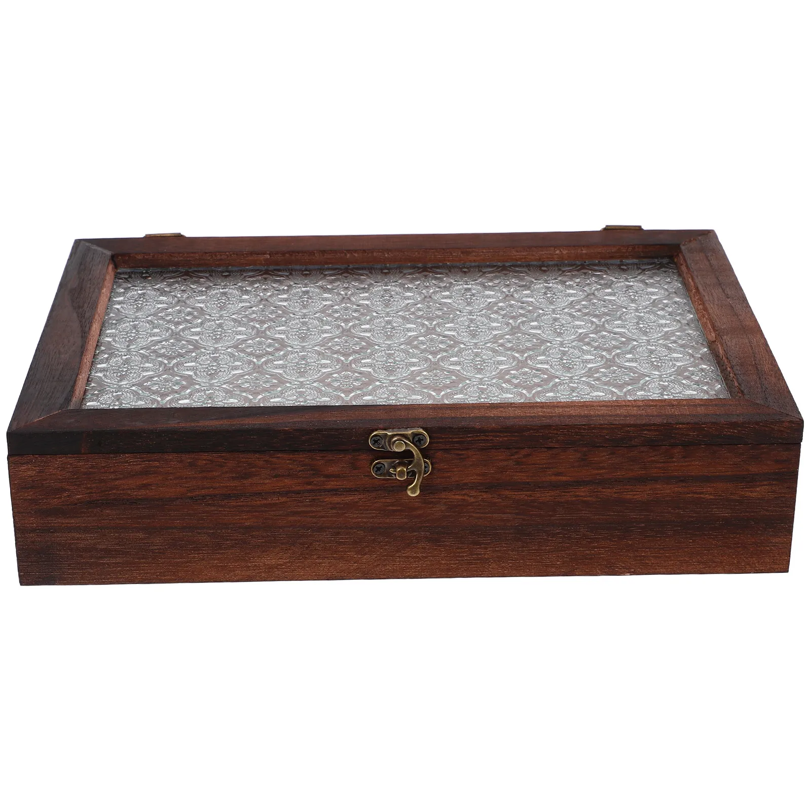 Elegante Caja de Joyería de Madera con Diseño de Flor de Manzano y Tapa de Cristal, Bandeja Grande para Guardar Bolsitas de Té, Cosméticos, Recuerdos y Decoración del Hogar