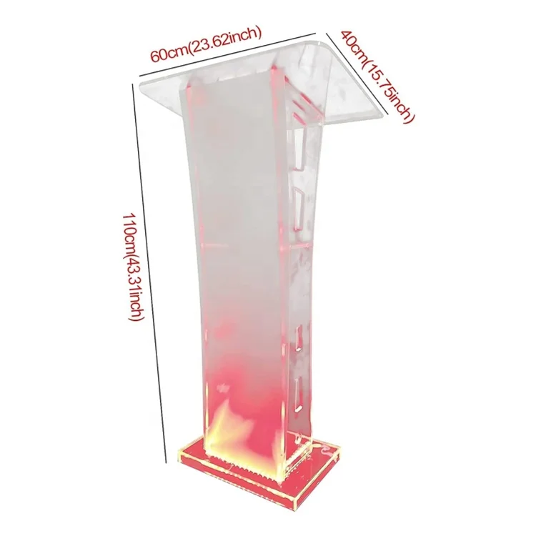 Multiple LED Colors Acrylic Podium Stand Clear Detachable Acrylic Lectern Pulpits For Easy Assembly