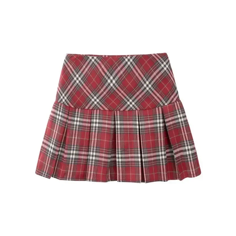 

LOERSS Pleated Skirt Preppy Plaid Patchwork Short Skirt for Women High Waist Mini A-line Summer Hot Girls Versatile Short Skirts