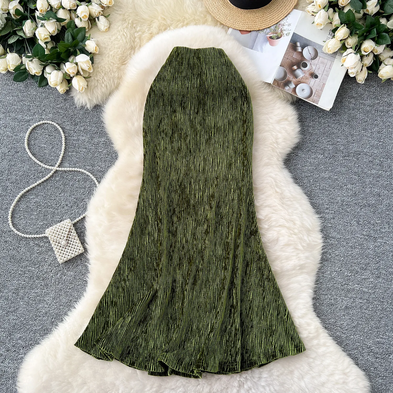 

Women Elegant Chic corduroy Sexy Skirt Elastic High Waist Korean Fashion mermaid Skirt Slim Clothing