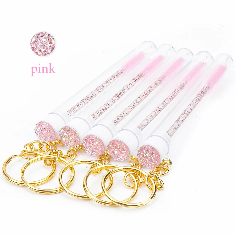 10/Pcs Tube Eyelash Brush With Gold Keychain Glitter Mascara Wand For Lash Extension Clear Micro Comb Container Makeup Tool