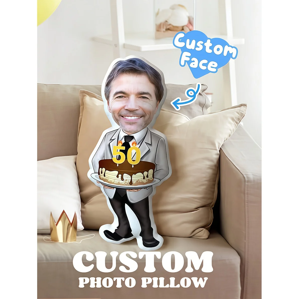 

Домашняя подушка с портретом 50-летия по индивидуальному заказу. Идеальный подарок на дни рождения, юбилей и День отца.