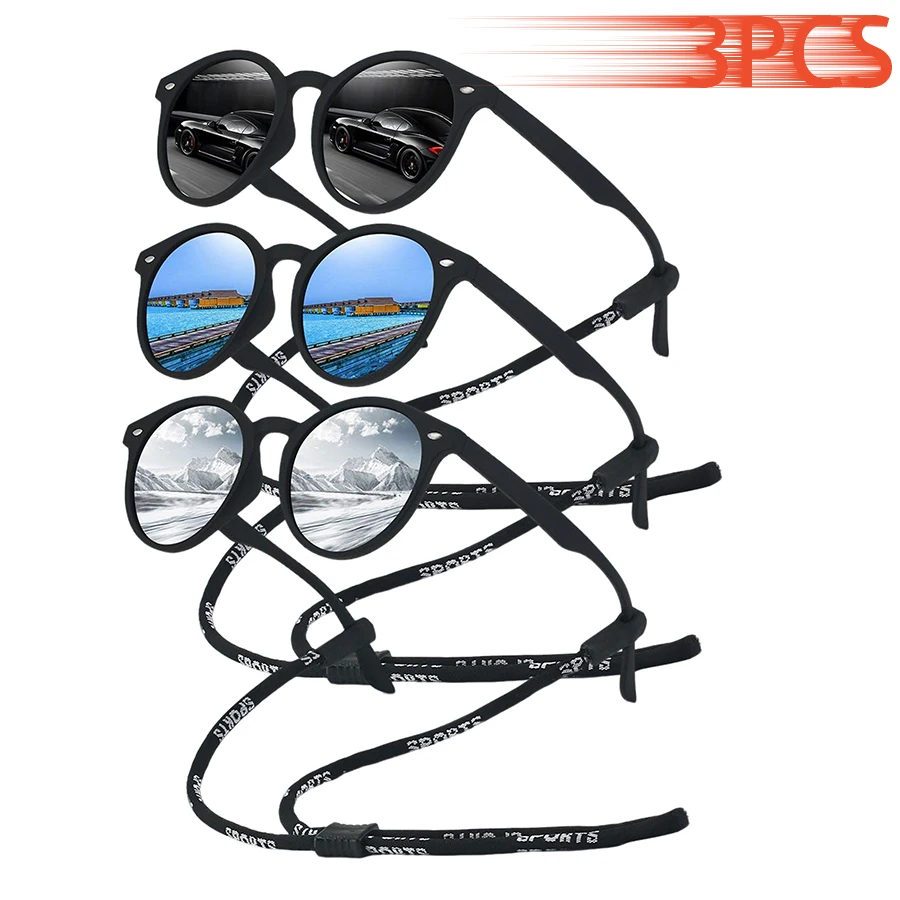 3er-Set Modische Vintage-Sonnenbrillen mit Kette, Runde Sonnenbrillen für Damen und Herren, zum Angeln, Autofahren, Freizeit, Urlaub, Designer-Sonnenbrillen