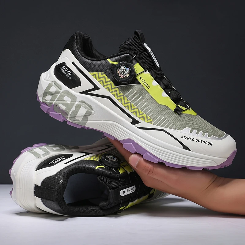 Men Rotating Buckle Outdoor Hiking Shoes Breathable Non-slip Trekking Sneakers Waterproof Mountain Trail Running Sports Shoes