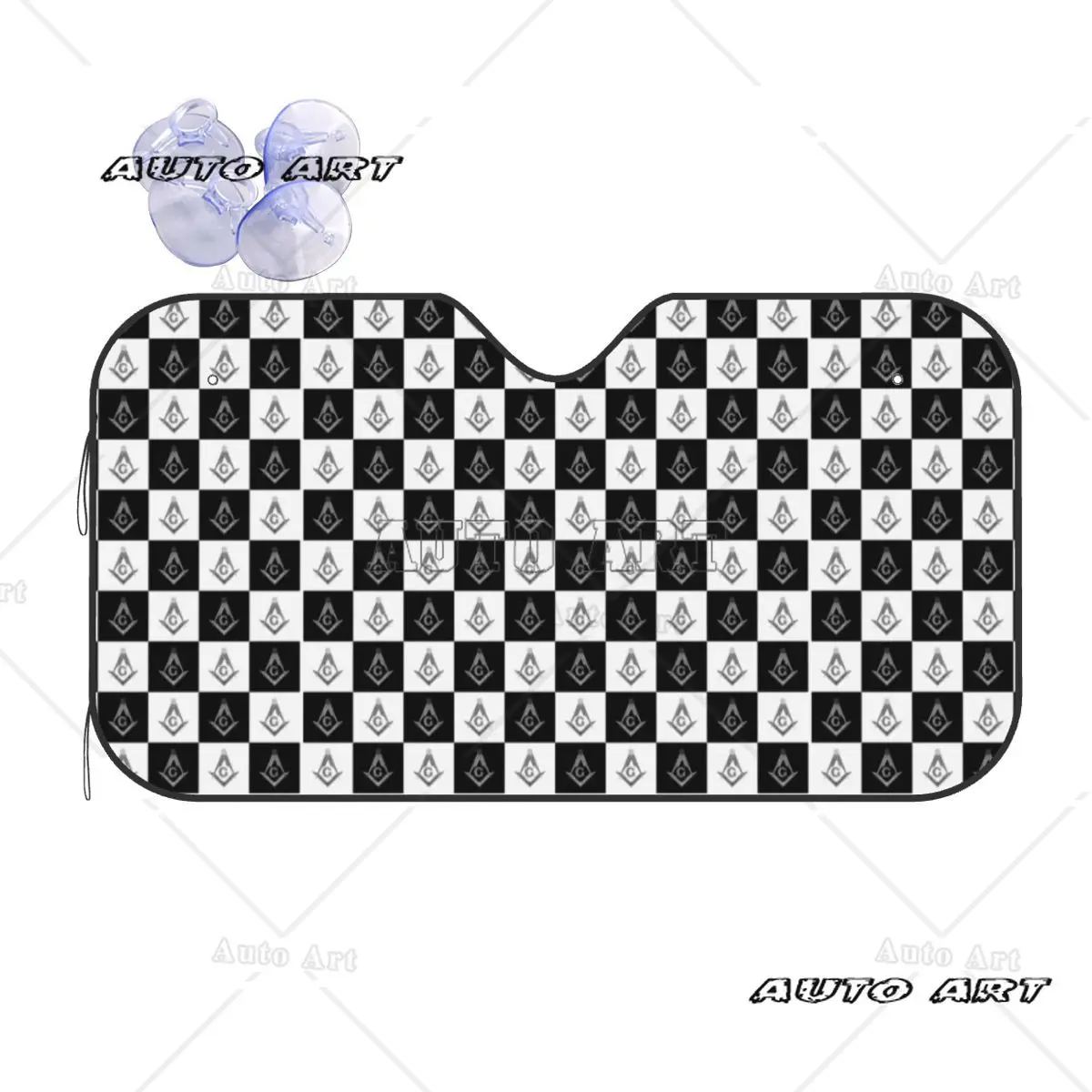 Custom Freemason Checkered Black And White Pattern Front Windshield Sunshade Masonic Mason Foldable Window Shade Sun Visor