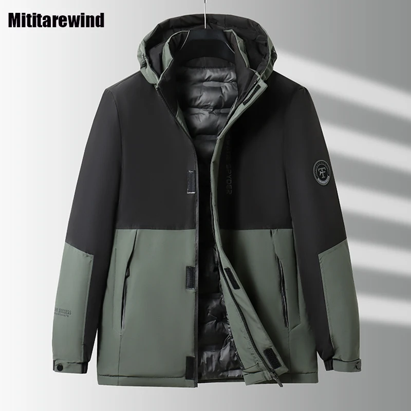 Winter Mens Coat Brand Smart Casual Thicken Parkas Solid Detachable Hooded Padded Jacket with Cotton Fashion Keep Warm Snow Coat