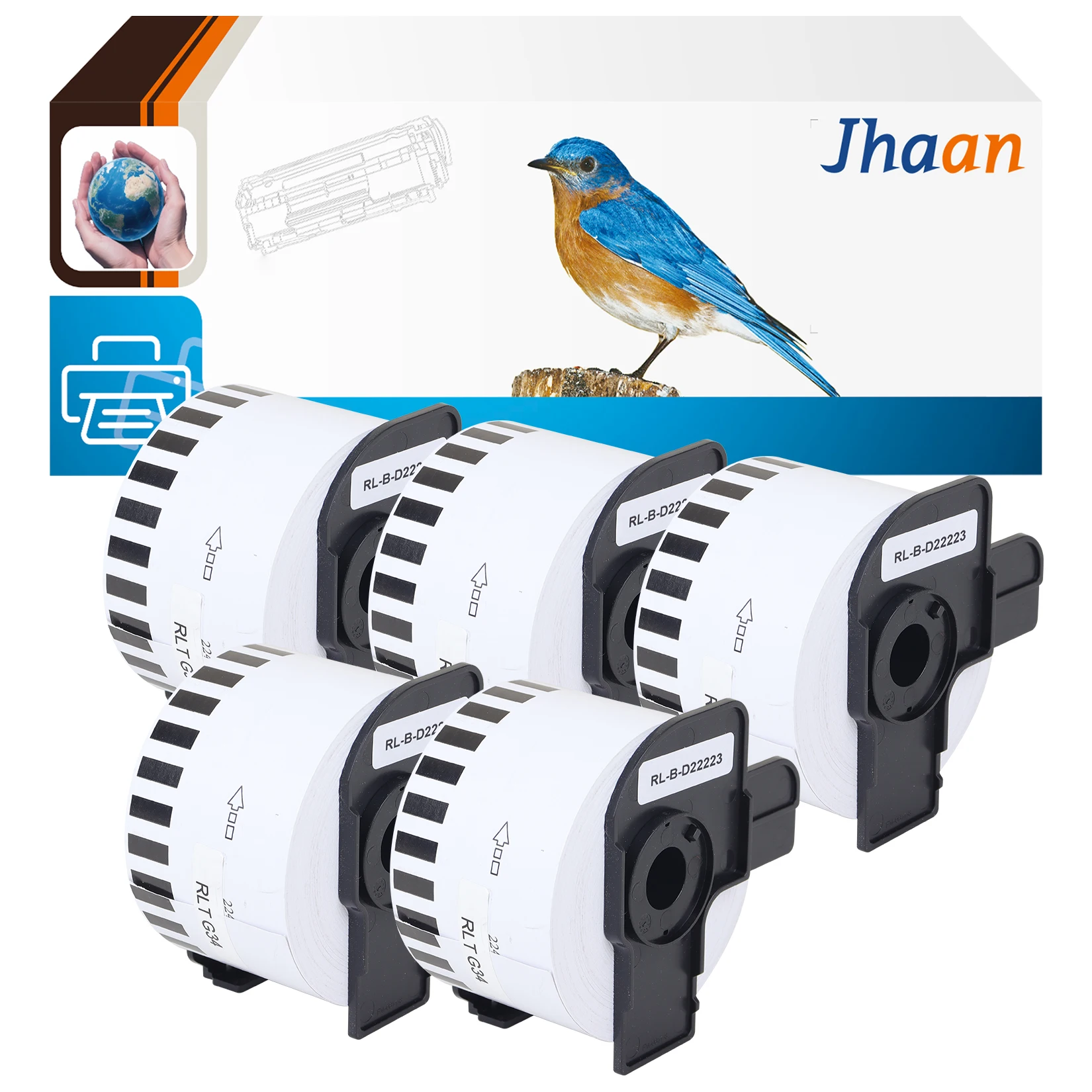 Jhaan 5 X DK-22223 (50x30mm.48m) Kompatible Etiketten, kompatibel mit Brother QL-500, QL-550, QL-570, QL-580N, QL-650TD, QL-1110NWB – Detail 1