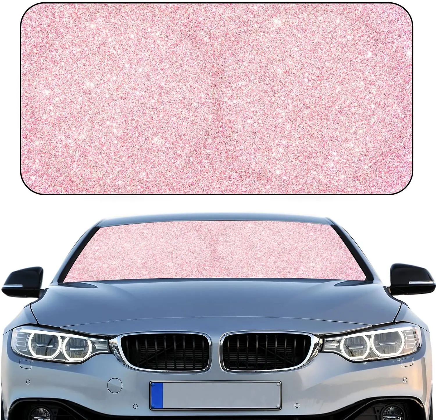 

Pink Sequins Windshield Sun Shade with Foldable Design for Car Front Window UV Protection Universal Cars SUV Truck