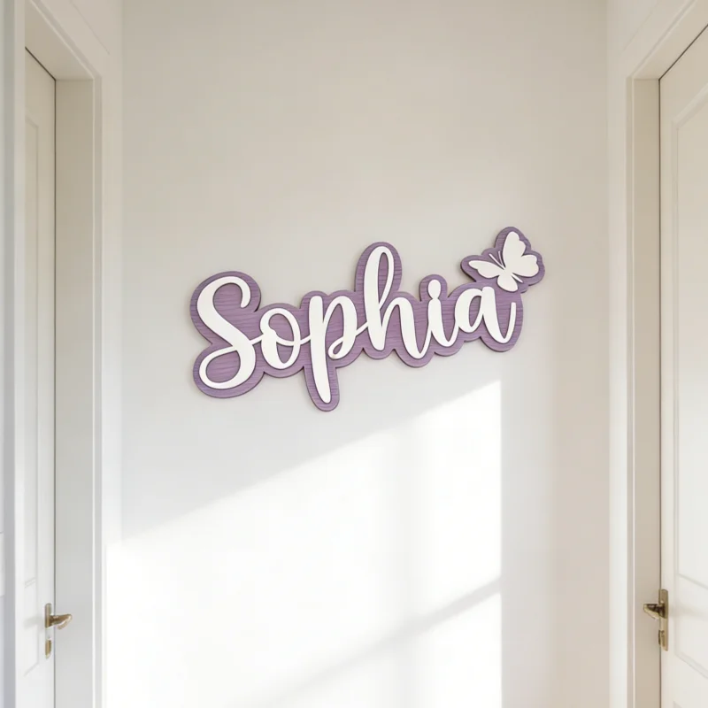 1Pc Custom Purple Butterfly Name Wooden Name Plaque,Home Room Office Wall Door Decor,DIY Paintable,Birthday Wedding Gift