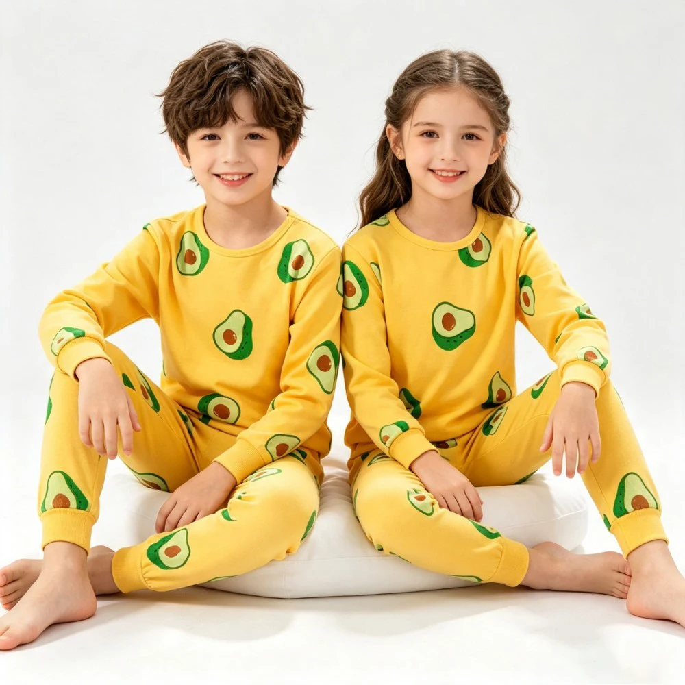 Fashion Cartoon Children Homewear Set Soft Cotton Long‑sleeve Pajamas Boys Girls Loungewear Sleepwear Night Suit 2‑14Y