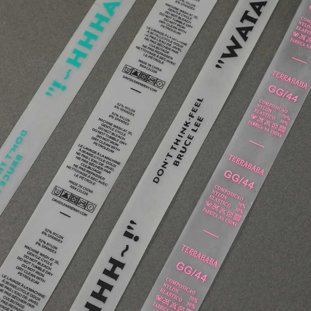 High Quality Custom Transparent TPU Labels Pvc Silicone Garment Womens Swimsuit Underwear Bra Washing Label