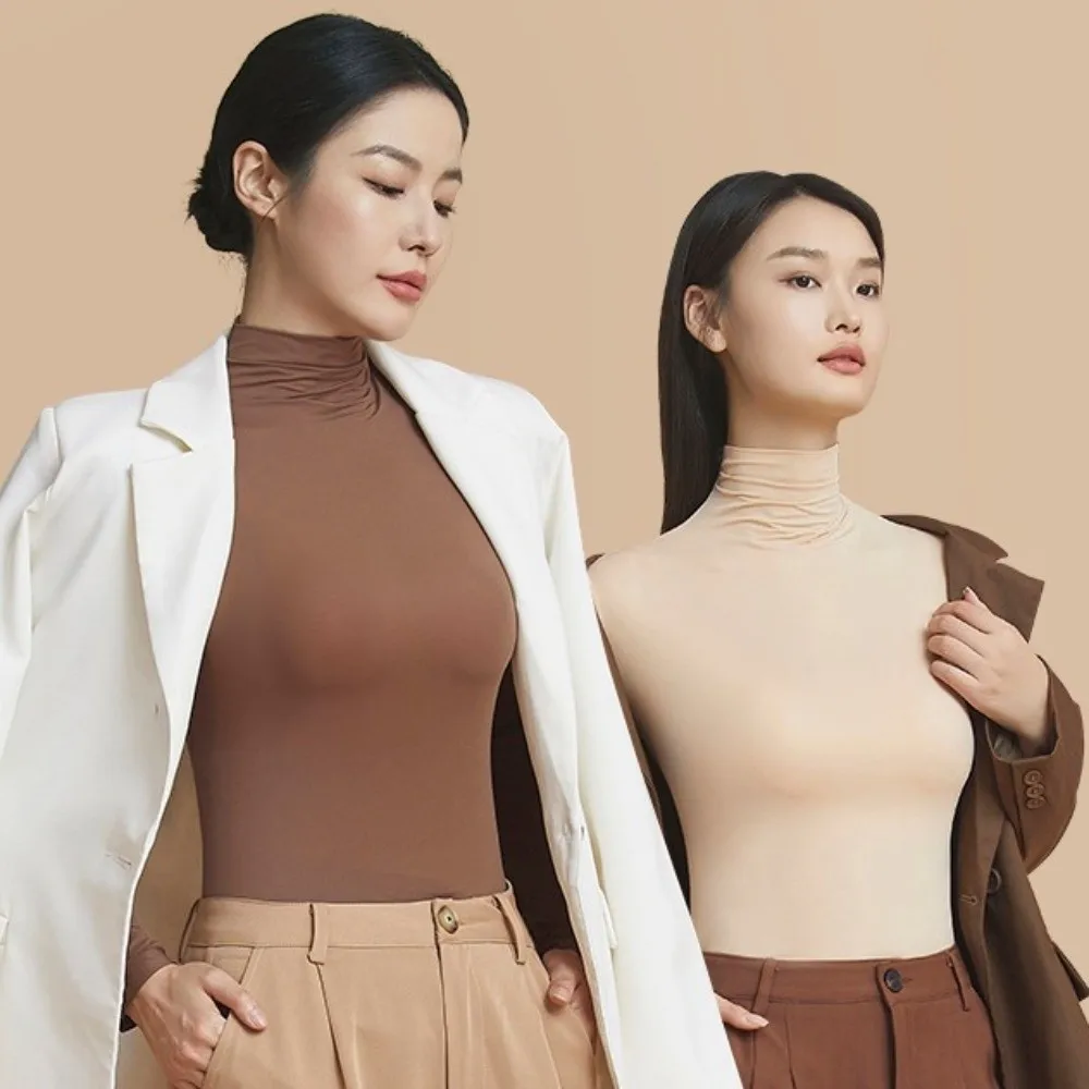 Tops and Pants Set Women Thermal Clothes High Neck Feel Heating Thermal Underwear Large Size Ultra-thin Invisible