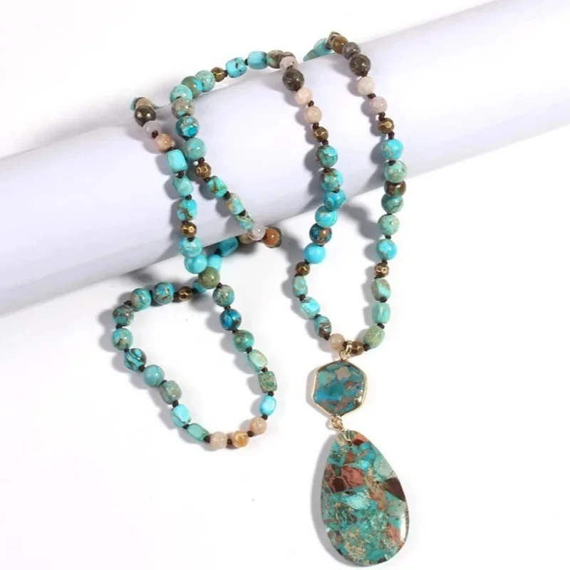 

Trendy Natural Gemstone Beaded Long Pendant Necklaces for Women Men Handmade Bohemian Fashion Chunky Jewelry Gift