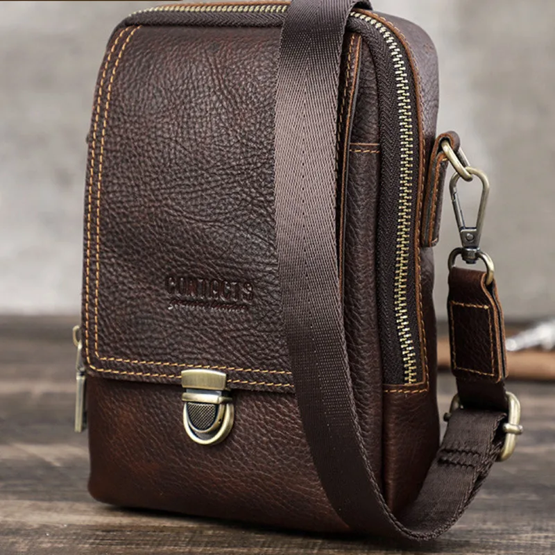 

Wrinkled Cowhide Mobile Phone Crossbody Bag Multi Functional Fashion Men's Waistpack Briefcase Men's Wallet Mens Genuine Leather