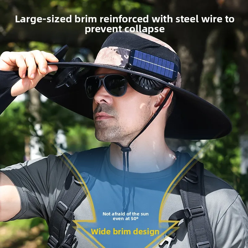Rechargeable Solar Fan Hat Summer Fishing Cap with Sun Protection Portable Cooling Headwear for Garden Work UV Shield Bucket Hat