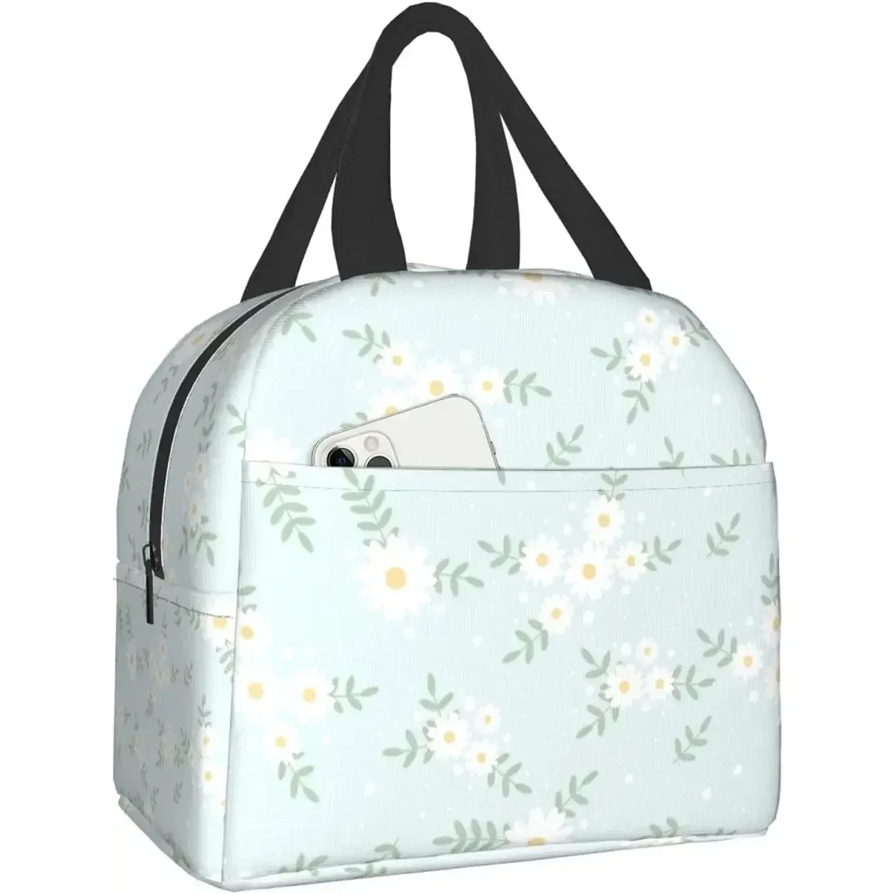 Daisy Flower Blue Insulated Lunch Bag Protable Thermal Cooler Tote for Adults Kids Work School Picnic Beach Reusable Lunch Box