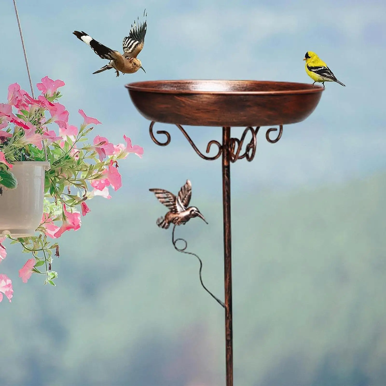 Bird Feeder Tray Garden Fence Balcony Porch Outdoor Standing Bird Bath Bowl