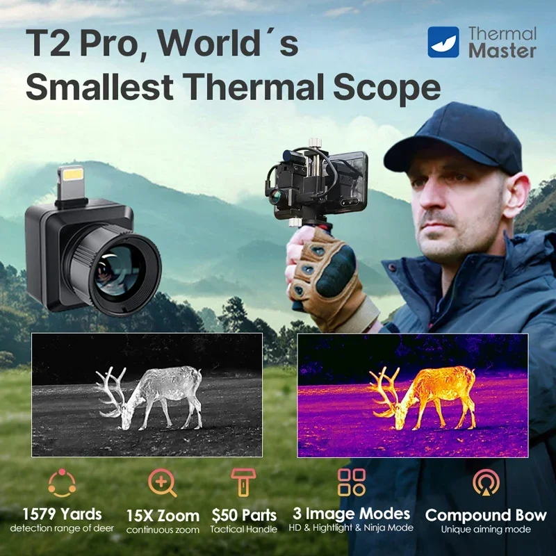 T2 Pro Thermal Camera Night Vision for Hunting Monocular Telescope Detect Deer 1579 Yards Binocular