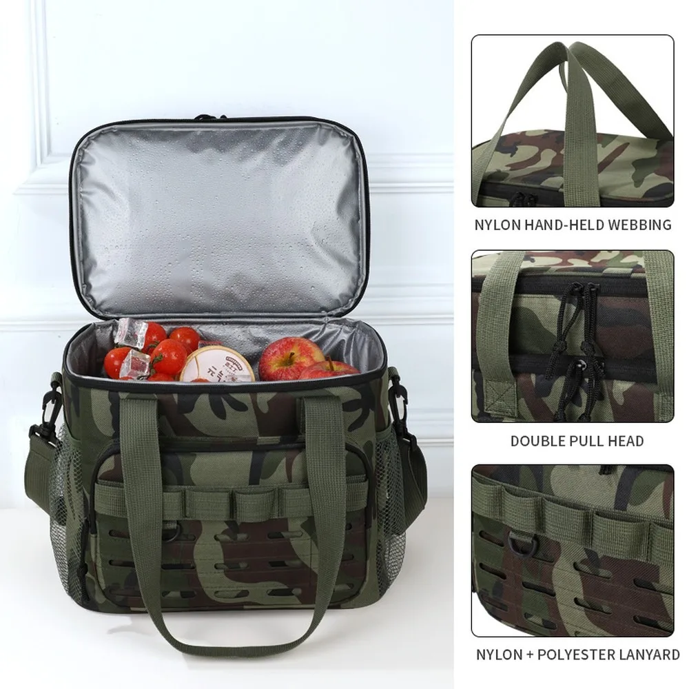 Camouflage Oxford Picnic Cooler Bag, Waterproof Insulated Lunch Tote, Large Capacity