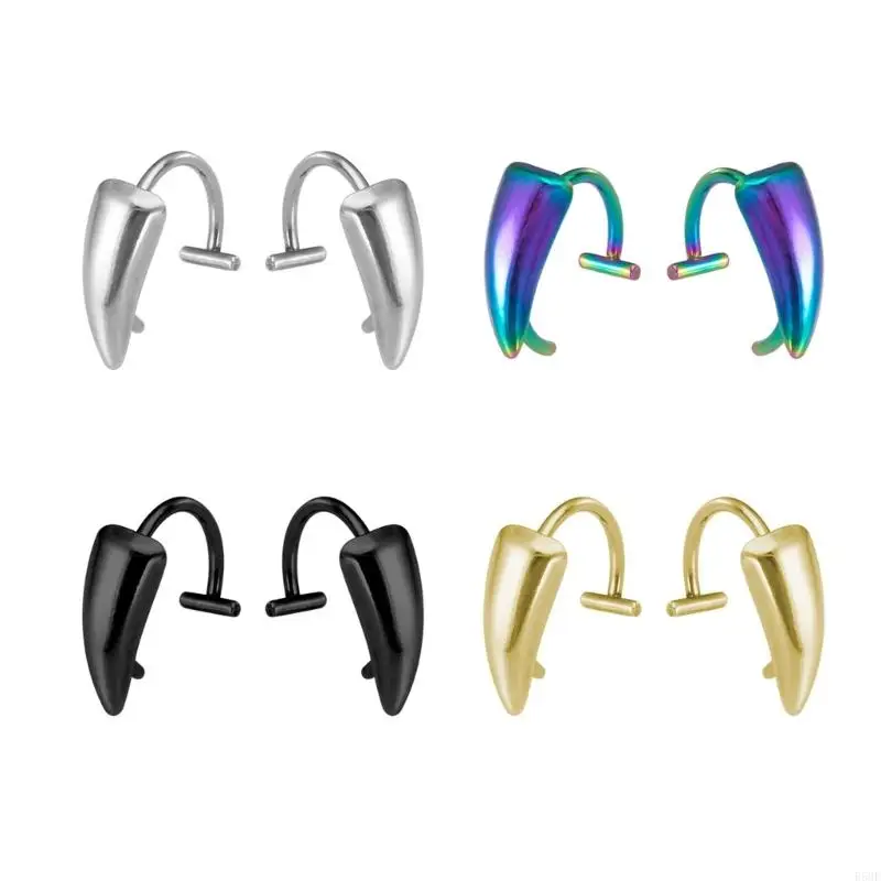 

R58E 1 Pair Trendy Fang Lip Studs Stainless Steel Fang Lip Cuffs Clip On No Piercing Rings for Halloween Body Jewelry