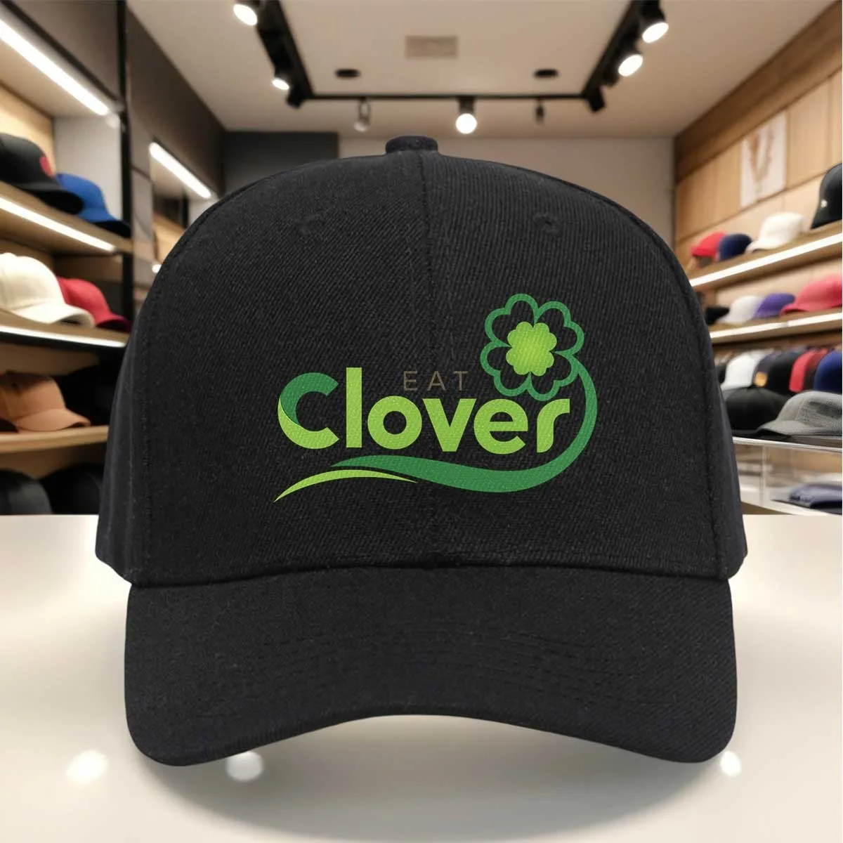 EAT CLOVER Emblem Baseball Cap with Clover Design, Adjustable Hook-and-Loop Hat Suitable for Casual Wear, Gardening, Outdoor,, G