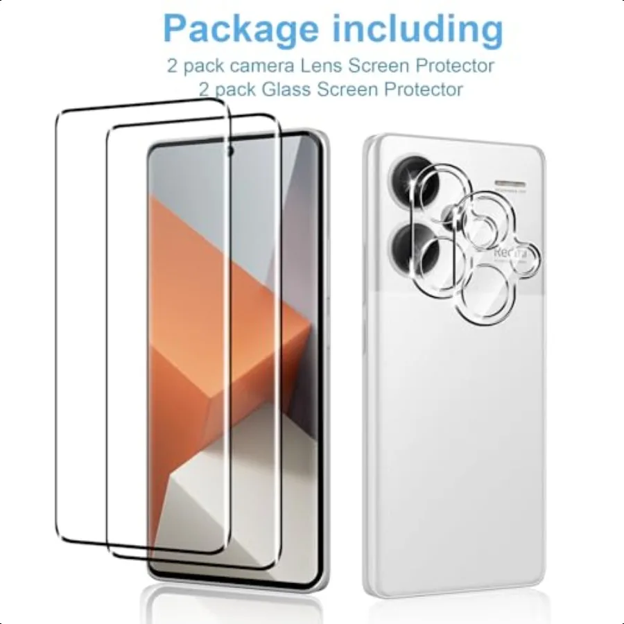 [عبوة من قطعتين] لهاتف Redmi Note 13 Pro+ 5G Note 13 Pro plus 5G 3D واقي شاشة من الزجاج المقوى واقي عدسة الكاميرا. 9H hardn.