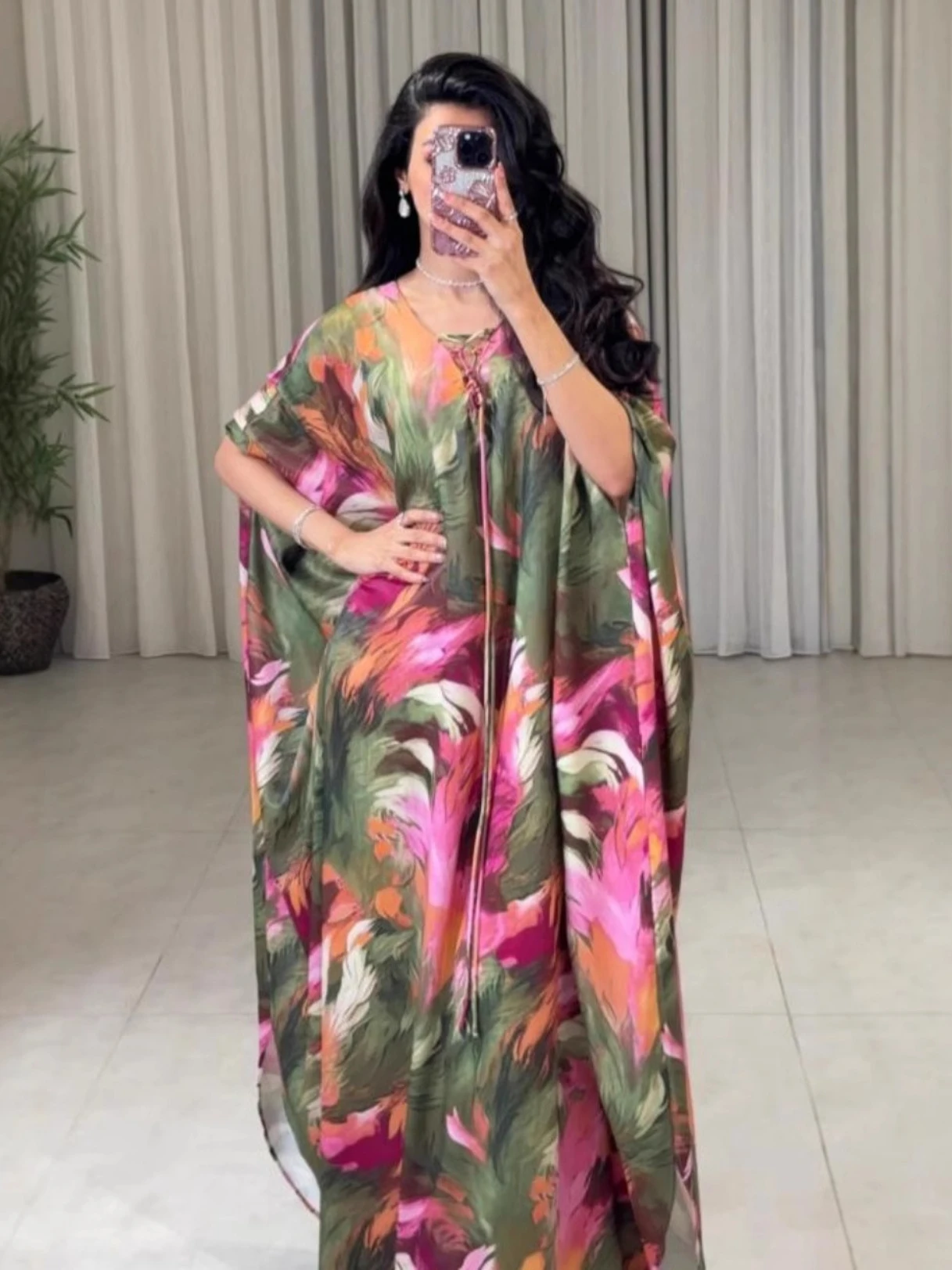 Eid Donne Vestito di Stampa Abaya Musulmano Manica a Pipistrello Jalabiya Ramadan Dubai Abiti Largos Islam Arabo Abito Lungo Marocco Caftano 2026