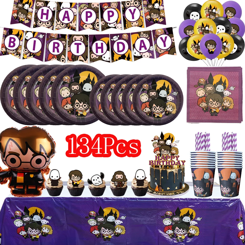 Décoration de fête d'anniversaire sur le thème de l'Académie Magique, cadeaux pour enfants, ballons, assiettes, gobelets, nappes, décorations de gâteau, fournitures pour baby shower fille