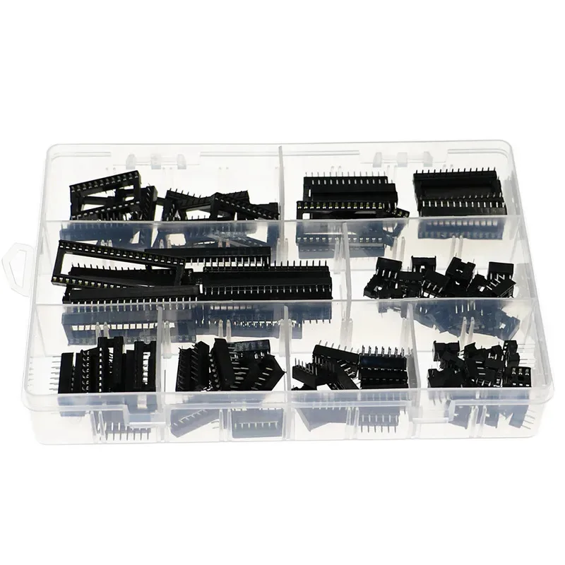 

100Pcs 2.54mm Pitch(6/8/14/16/18/24/28/40 Pins)DIP IC Sockets Solder Type Adaptor Assortment Kit