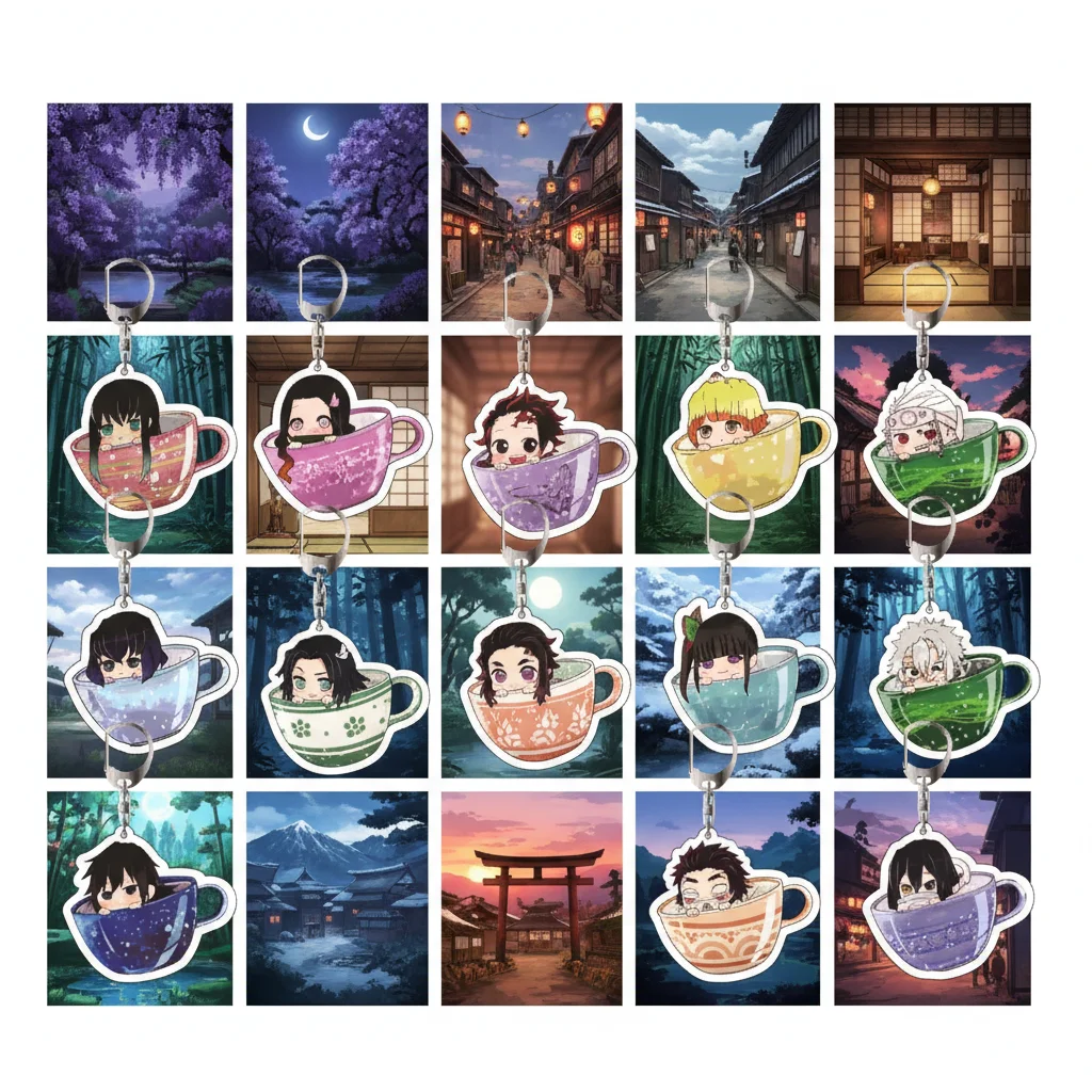 شيطان القاتل المفاتيح Nezuko Kamado Tanjiro Giyu Tomioka Zenitsu Agatsuma Shinobu Kocho أنيمي قلادة ملحق هدية لمحبي