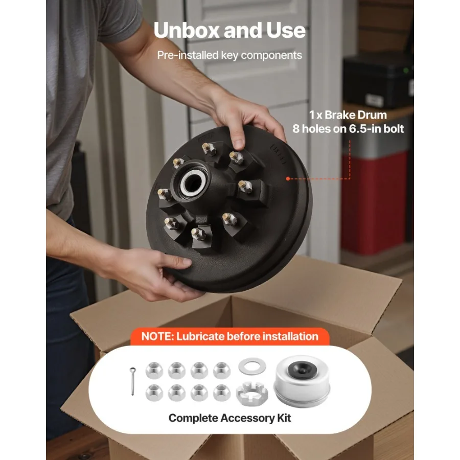 طبلة فرامل مقطورة كهربائية 1 حزمة 8 فتحات على أسطوانة فرامل دائرية 4 بوصة لمحاور مقطورة 7000 رطل، عمر خدمة طويل