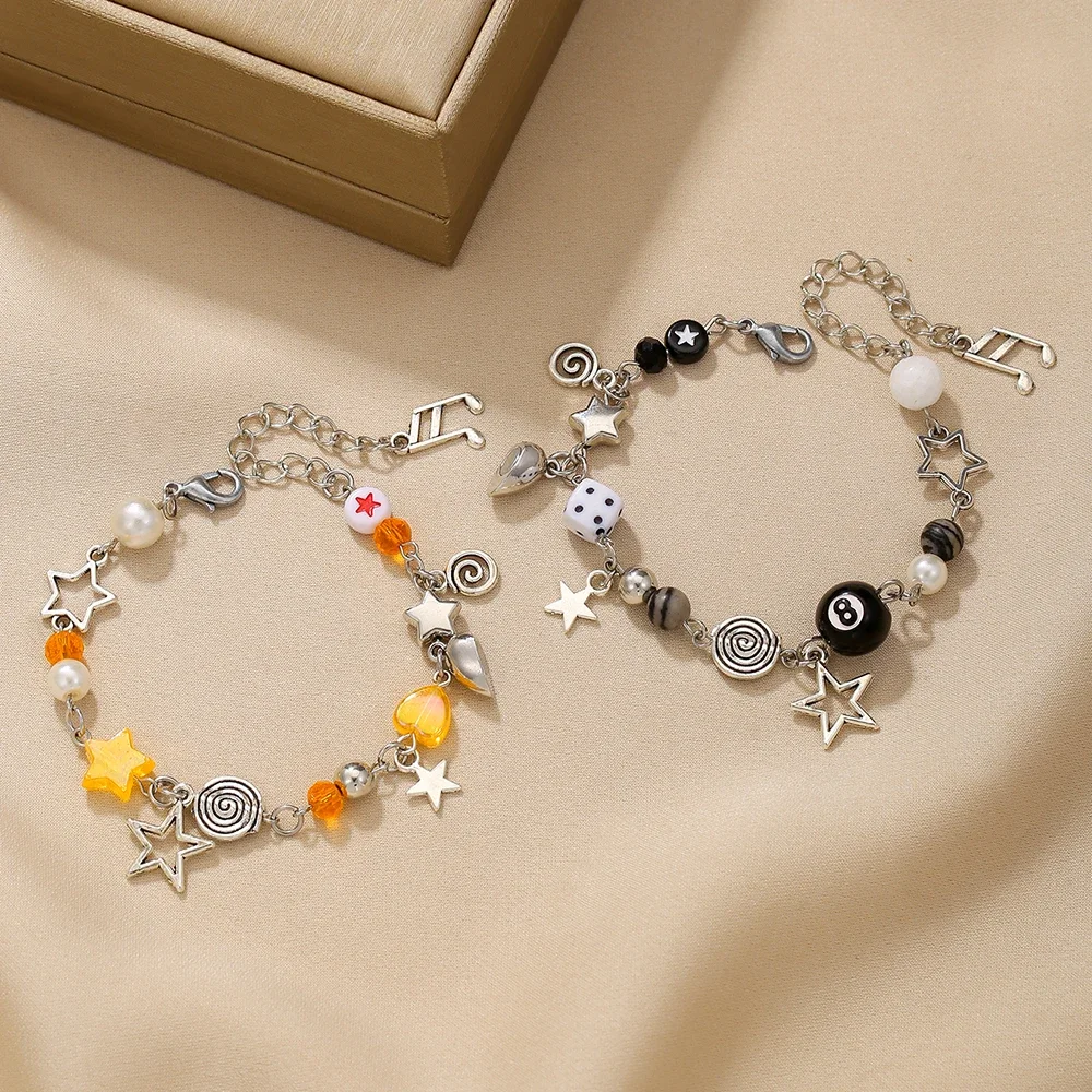 New In Fashion Personality Punk Hollow Star Moon Sun Cat Hip Hop Retro Bracelet Couple Sister Handmade Bracelet 2-Piece Set