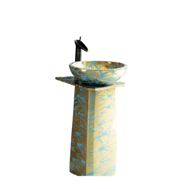 

splashing ink blue gold column type washbasin simple wash basin vertical basin integrated household floor type