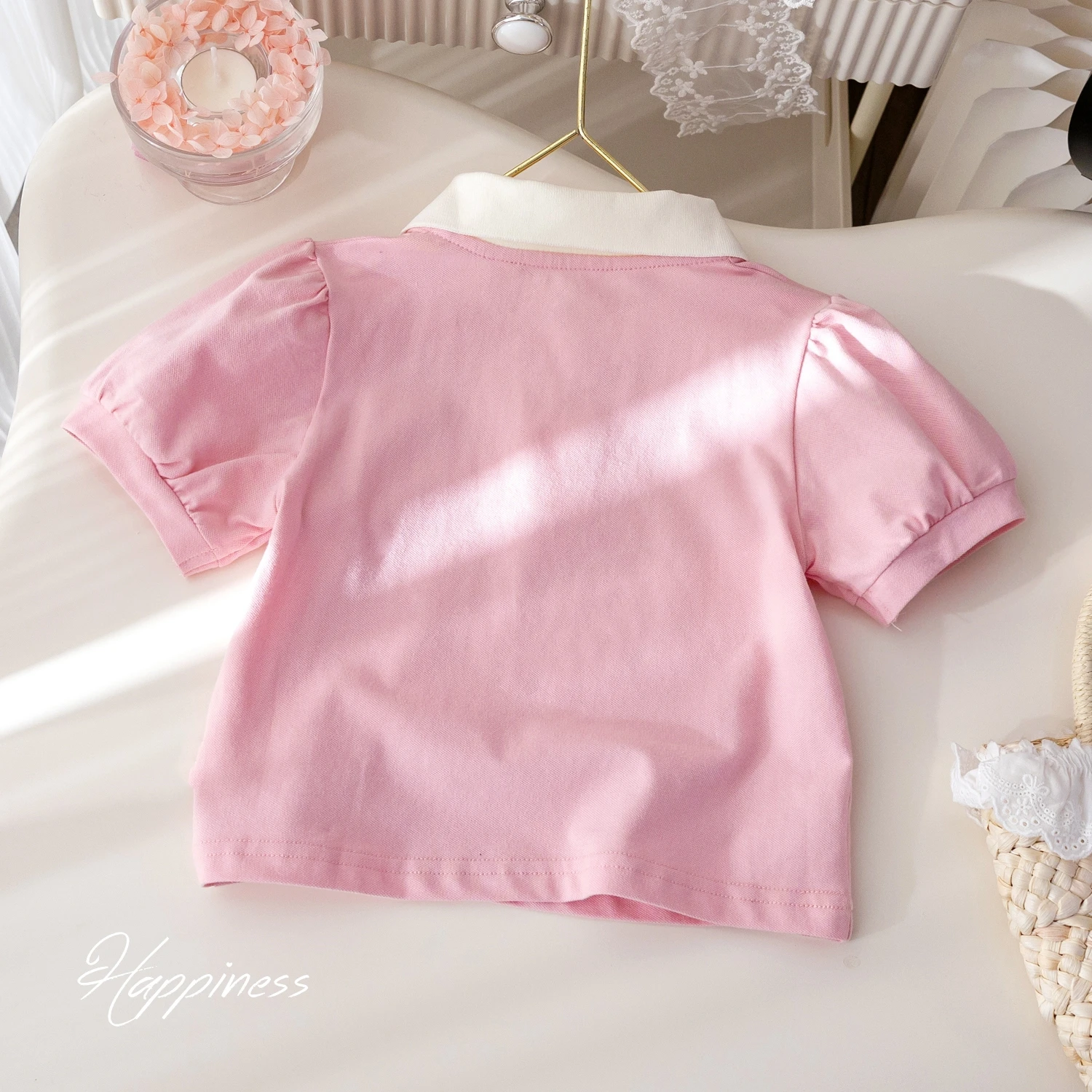 طفل الفتيات الحب المطرزة قصيرة الأكمام تي شيرت الصيف عادية الوردي التلبيب تيز لطيف الفتيات بلايز الاطفال الملابس