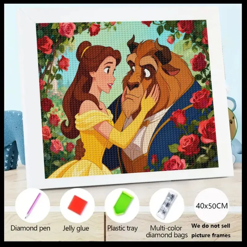 1 unidad de Kit de pintura de diamante de princesa Bella y La Bestia de Disney 5D DIY, bordado de diamantes de imitación de cristal de pareja de cuento de hadas romántico