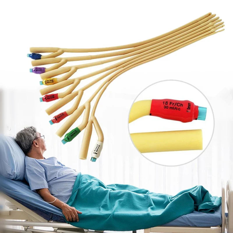Catéter uretral esterilizado recubierto de silicona, catéter urinario masculino/mujer/niños, 1 Uds., catéter de látex de 2/3 cámaras