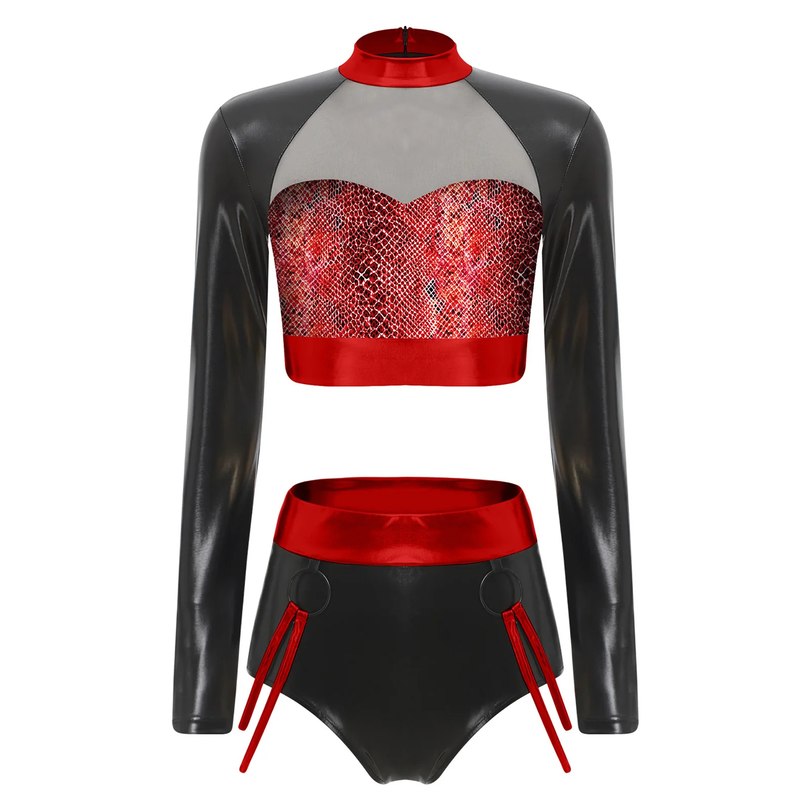 

Hot Women's Gymnastics Acrobatics Dance Performance Costumes Metallic Top And High Waist Shorts for Disco Ballet Dance Outfits