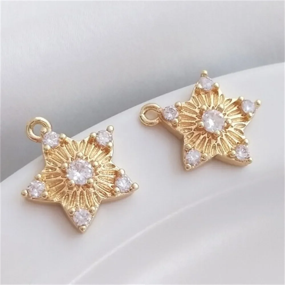 14K Gold Inlaid Zircon Star Small Pendant with Five Pointed Star, DIY Headpiece, Earrings, Pendant Accessories K159