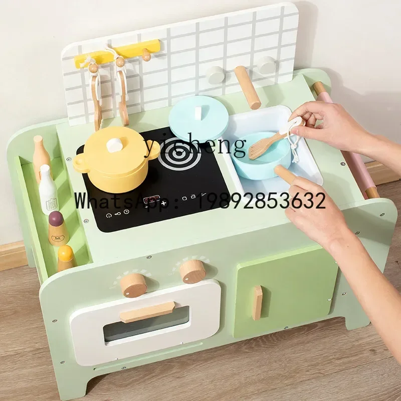 AF  Simulation Cooking  Children Baby Small Kitchen Suit Small Stove Wood Kitchen Cabinet
