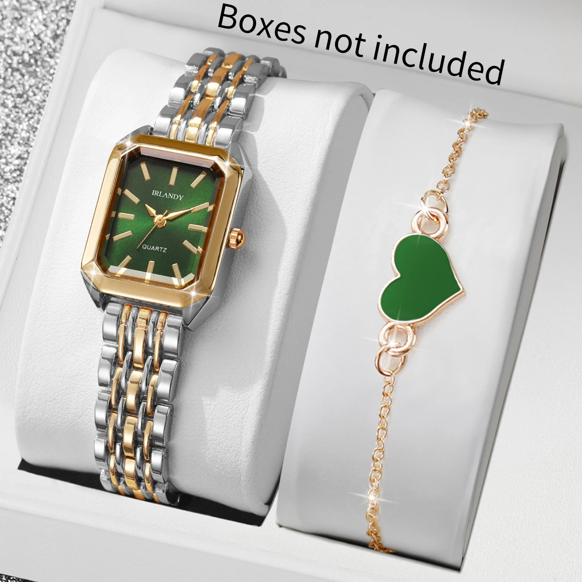 2PCS Fashion Women Watches Heart Bracelet Set Ladies Rectangle Quartz Wrist Watch Reloj Mujer Girls (Without Box)